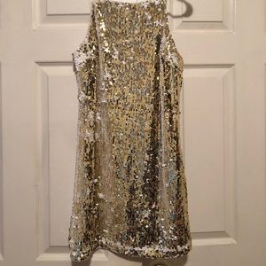 White/gold flip sequin dress